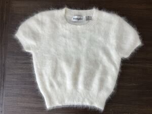 Angora Rabbit Hair Sweater Women’s Small Cloud White Cropped Knit Luxury